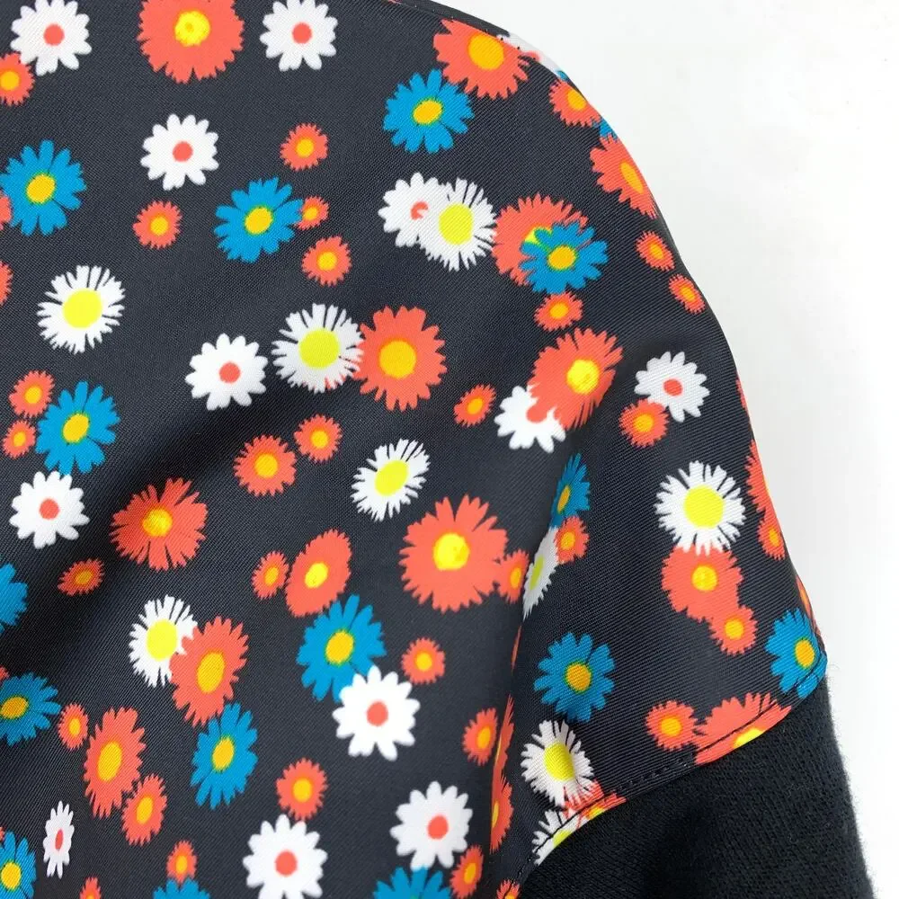 Nike Cropped Heritage Floral Print Crew Neck Sweatshirt Womens Sz Medium Black